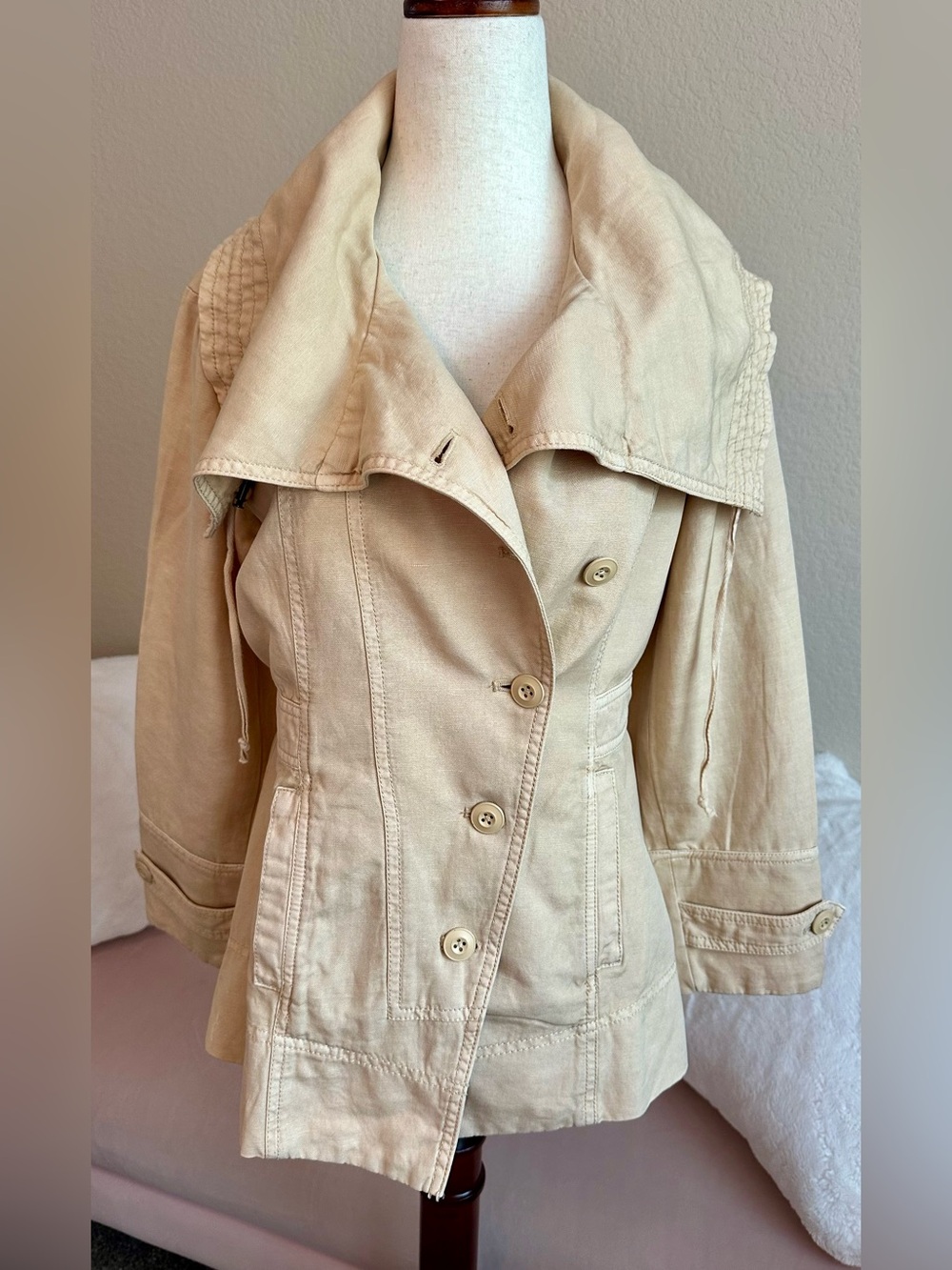 Sundance Every Angle Jacket Tan Linen Blend Cinch Collar Women’s XS Lagenlook